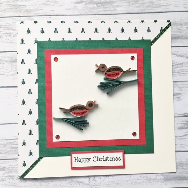 Christmas card -  quilled robins