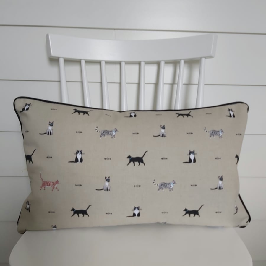 Sophie Allport cats  Cushion Cover with Black Piping