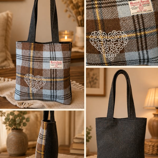 Harris Tweed Shaw Tartan Tote bag with Celtic Knot 