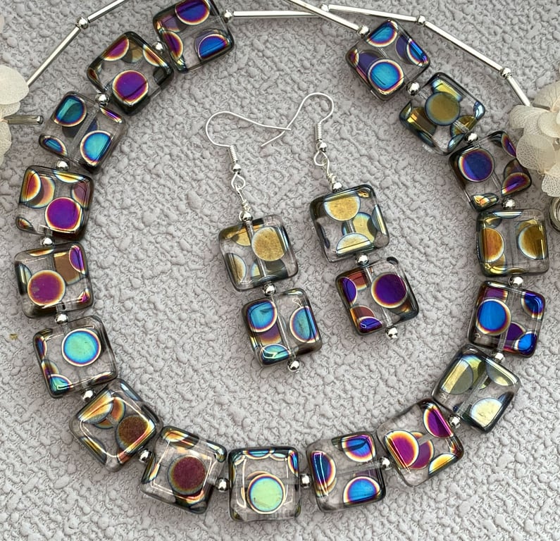 Czech Glass Bead and Silver Necklace Set