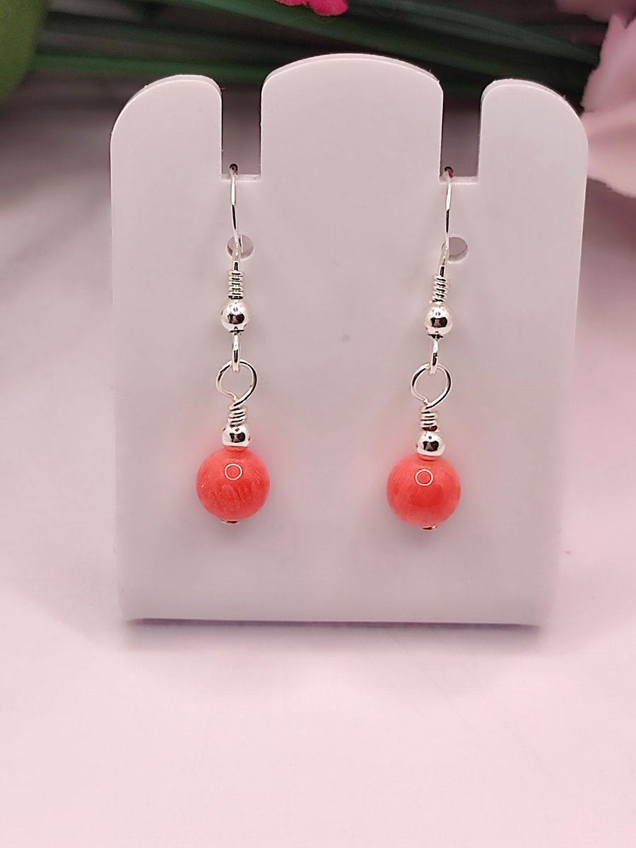Pink Mediterranean Coral Fish Hook Style Earrings