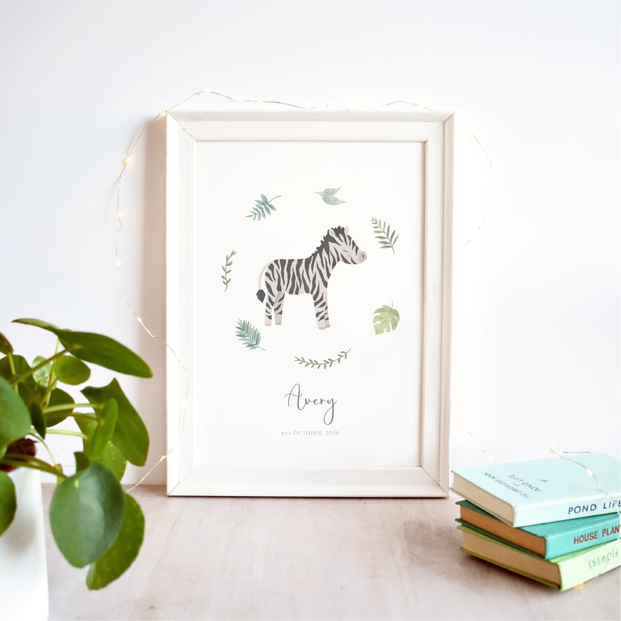 Zebra Personalised Nursery Name Print