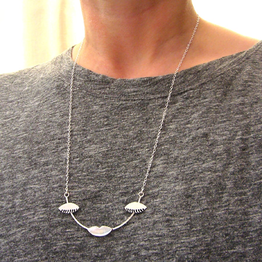 Unique sterling silver face necklace, unusual gifts, original jewellery