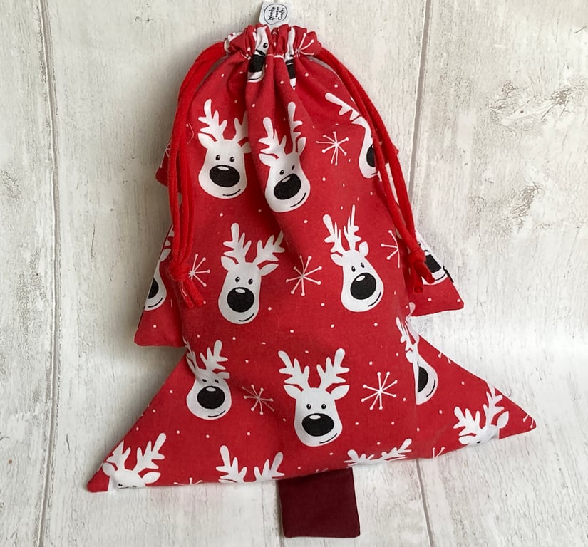 Christmas tree drawstring reusable gift bags. Set of two bags.