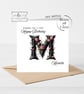 Any Initial - Pink Rose Initial Happy Birthday Card - Image 1