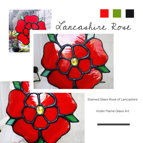 Stained Glass Rose of Lancashire Suncatcher Window Decoration