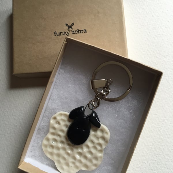 Handmade Ceramic Sheep Keyring