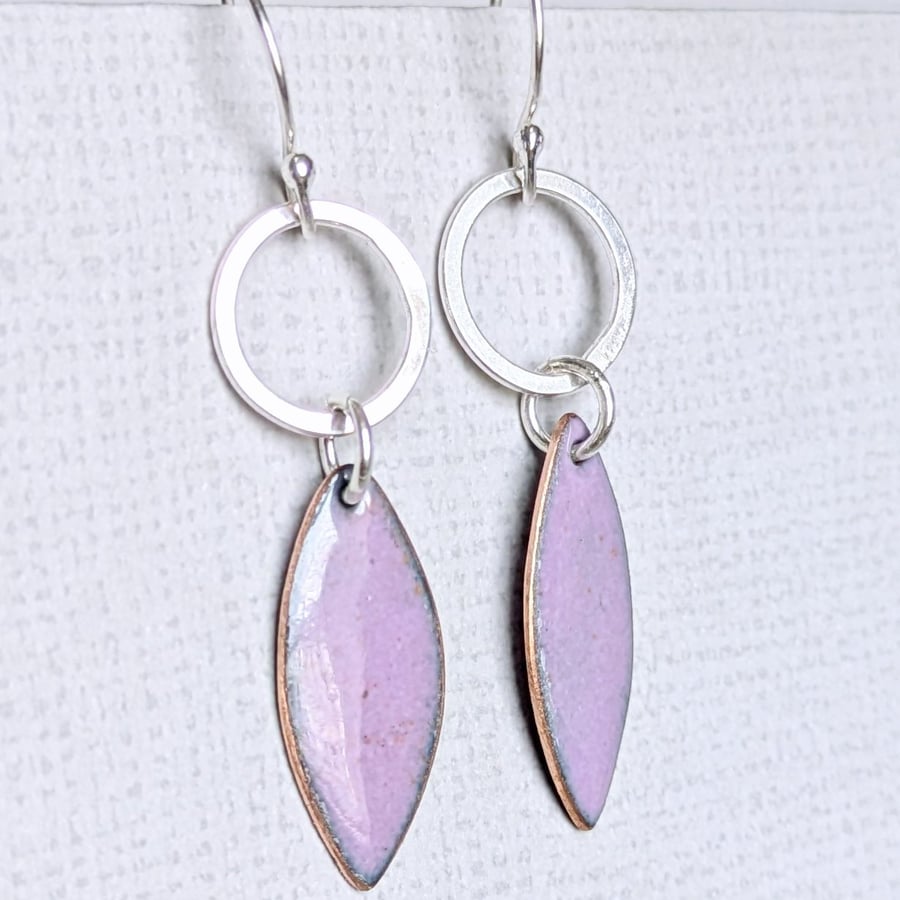 Pink Enamel and Sterling Silver Dangle Earrings