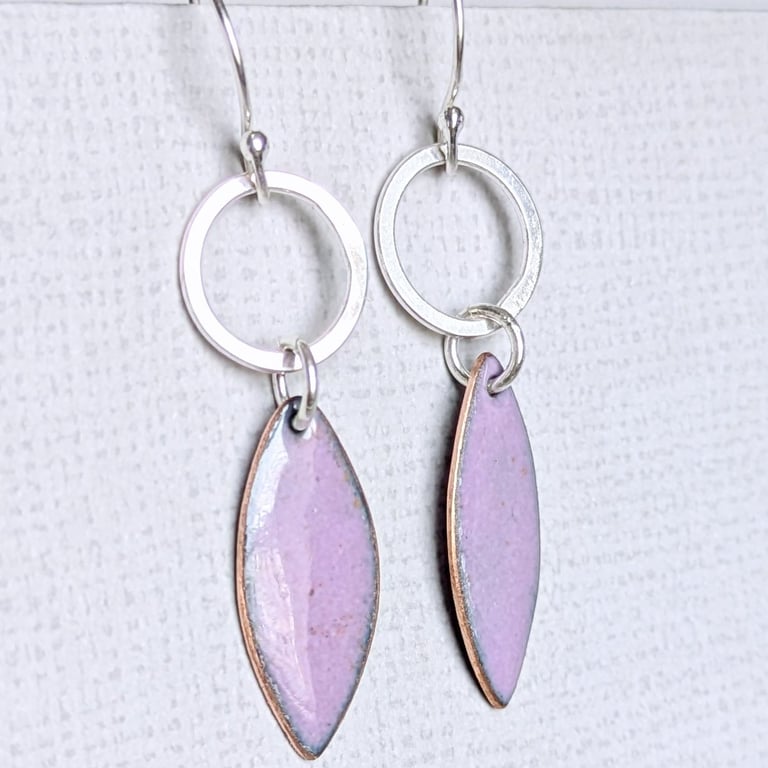 Pink Enamel and Sterling Silver Dangle Earrings