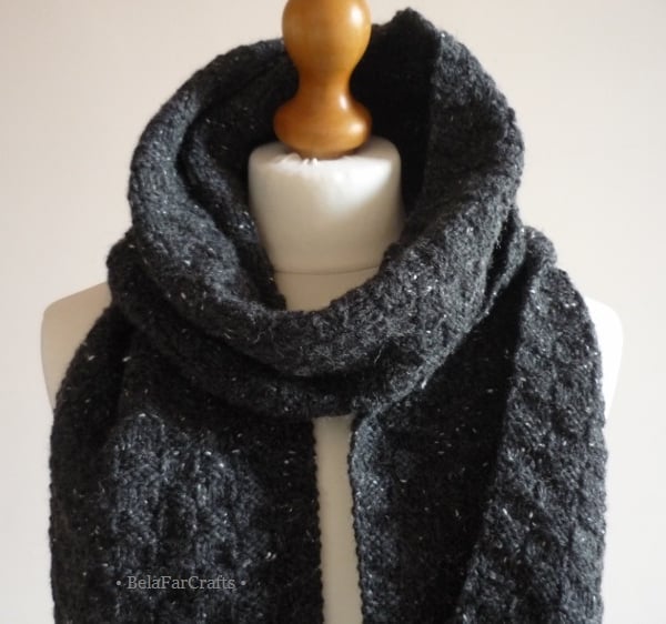 Flecked wool black scarf - Neck scarf for men - Guys' winter knitwear