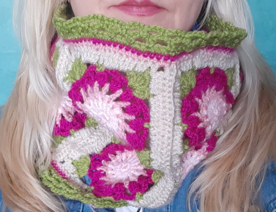 Crochet Cowl, neck warmer, circular scarf