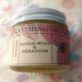 Sandalwood & Geranium hand salve,  balm, moisturiser, handmade, 60ml pot, 