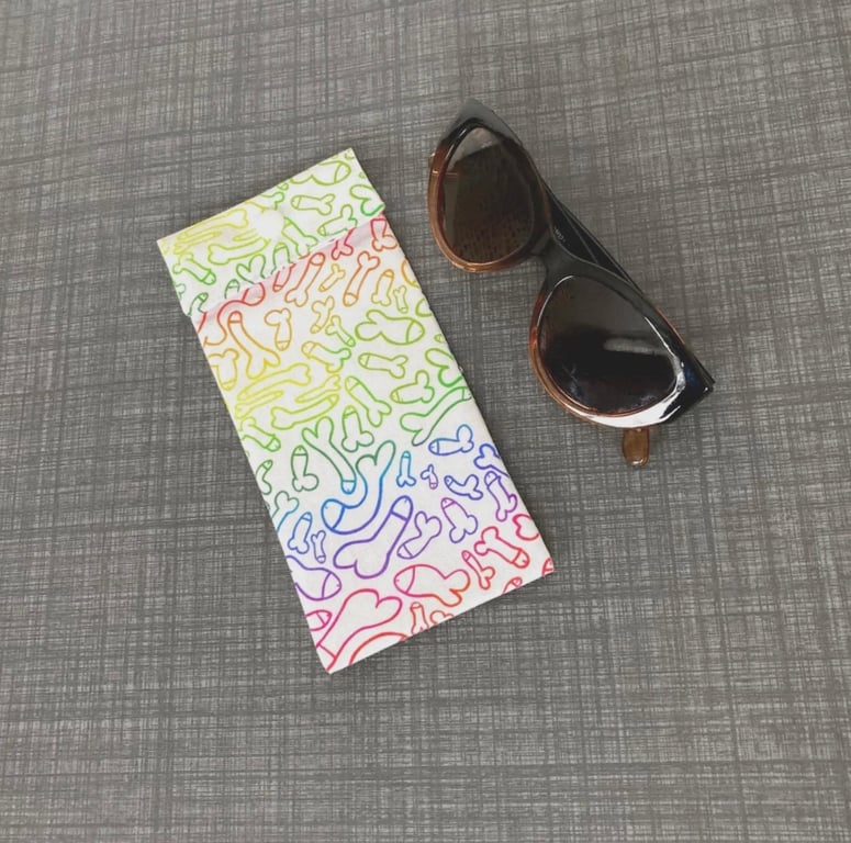 Sunglasses Pouch: Glasses Case. Fun Willy Rainbow Cotton Fabric