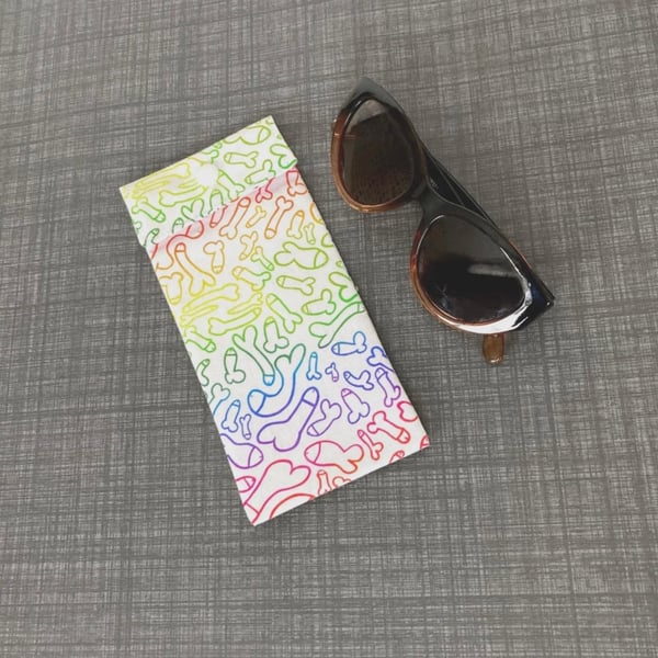 Sunglasses Pouch: Glasses Case. Fun Willy Rainbow Cotton Fabric