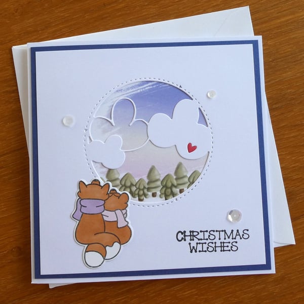 Foxes With Clouds Christmas Card
