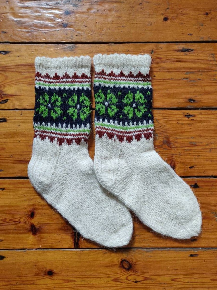 Handknit rustic wool socks thick fairisle nordic latvian christmas scandinavian 