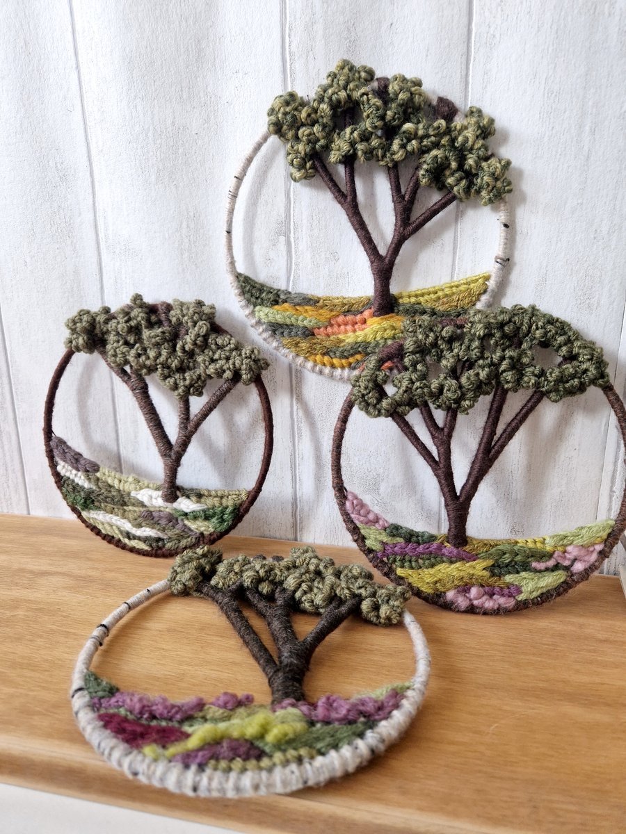 Rustic Summer Tree Collection, Handwoven Treescape Wall Hangings