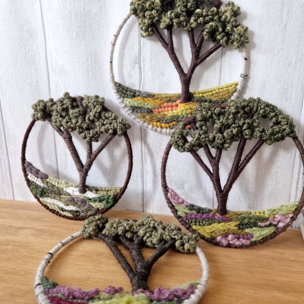 Rustic Summer Tree Collection, Handwoven Treescape Wall Hangings