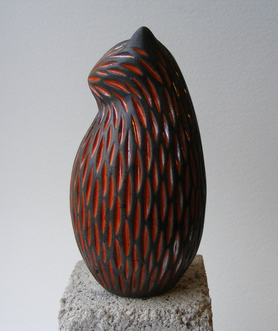 Carved raku glazed cat