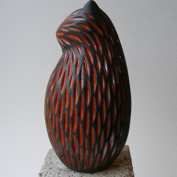 Carved raku glazed cat