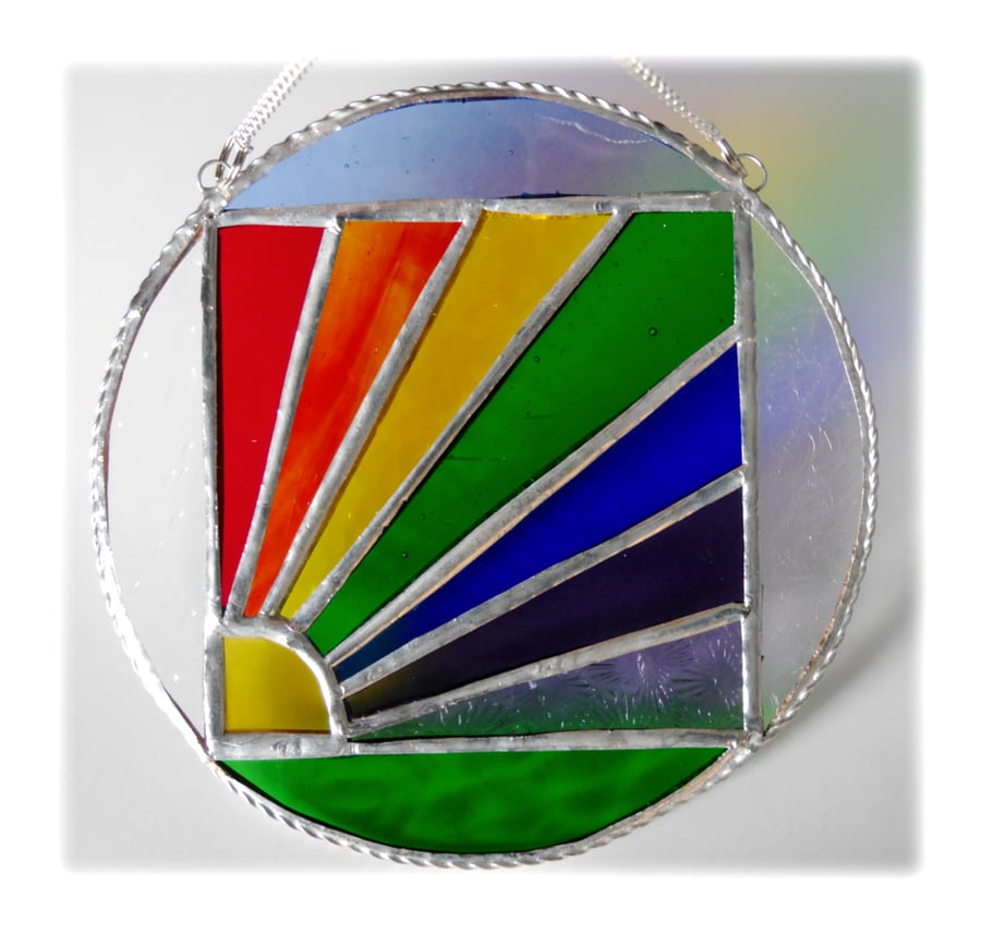 Rainbow Weather Suncatcher Stained Glass Handmade Ring 003 