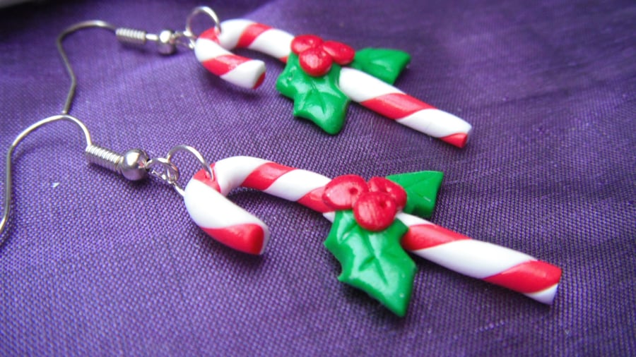 Christmas Novelty Fimo Earrings CANDY CANES
