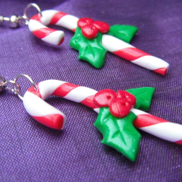 Christmas Novelty Fimo Earrings CANDY CANES