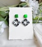 Green Emerald Foil & Reworked Clay Geometric Dangle Earrings