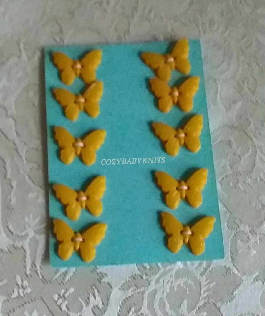 MUSTARD YELLOW BUTTERFLY BUTTONS WITH TWO HOLES  FOR ATTACHING 
