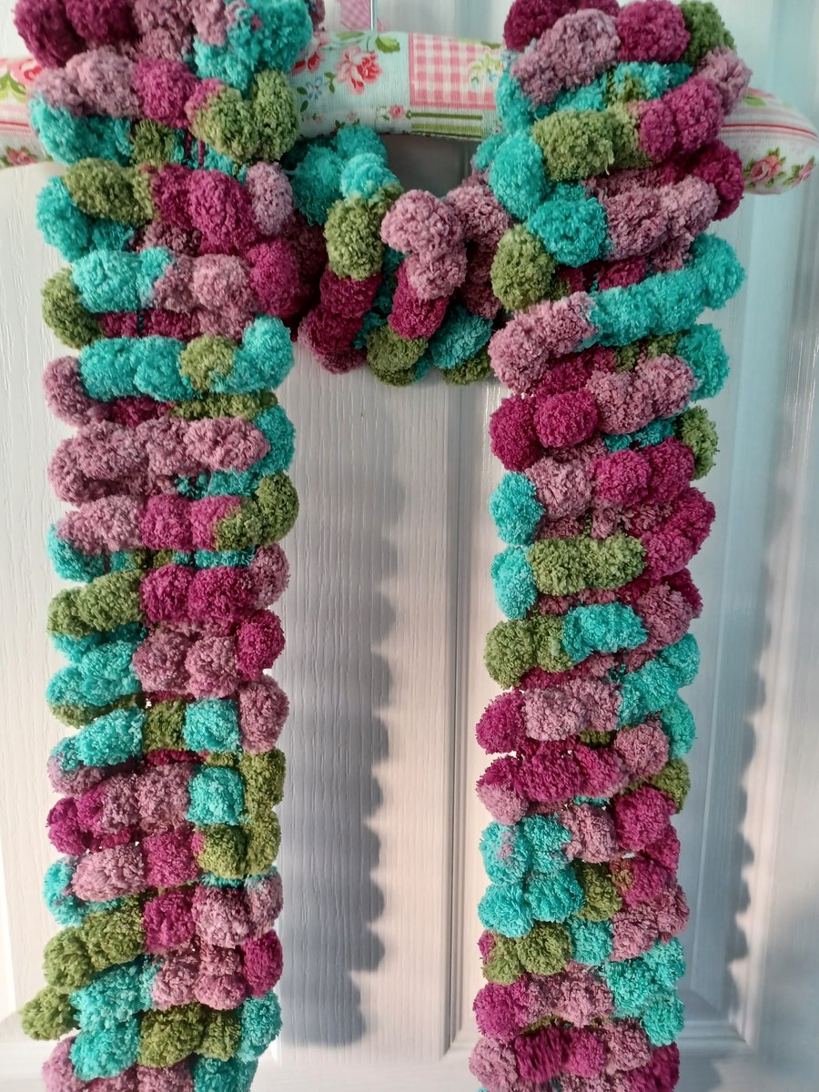 Maroon, Mauve, Turquoise and Olive Multicoloured Furry Scarf