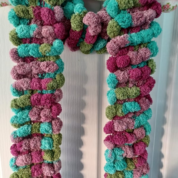 Maroon, Mauve, Turquoise and Olive Multicoloured Furry Scarf