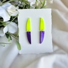 Neon Yellow and Purple Acrylic Earrings - Linear Curved Dangles