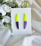 Neon Yellow and Purple Acrylic Earrings - Linear Curved Dangles