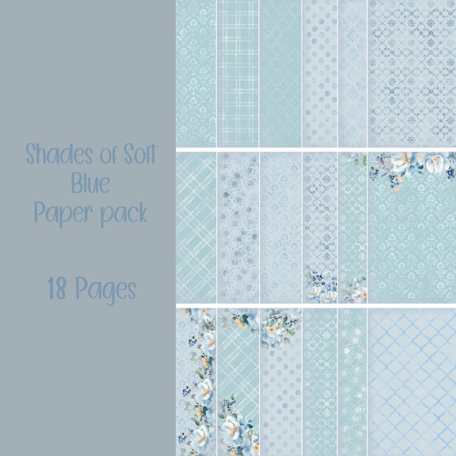 Shades of Soft Blue paper pack Scrapbooking, Journal, Digital Download