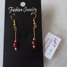 Gold Plated Earrings with Small Dark Red Faceted beads - Summer Seconds
