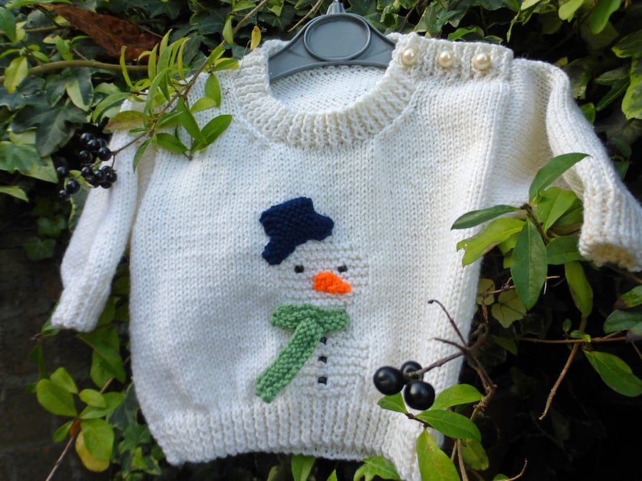 KNITTING PATTERN in PDF - Snowman Christmas Jumper for Babies and Toddlers