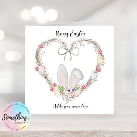 Personalised Easter Card - Watercolour Bunny Ears & Flowers