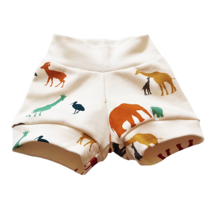Baby Shorts, ORGANIC Baby CUFF SHORTS Relaxed SERENGETI ANIMALS - A GIFT IDEA