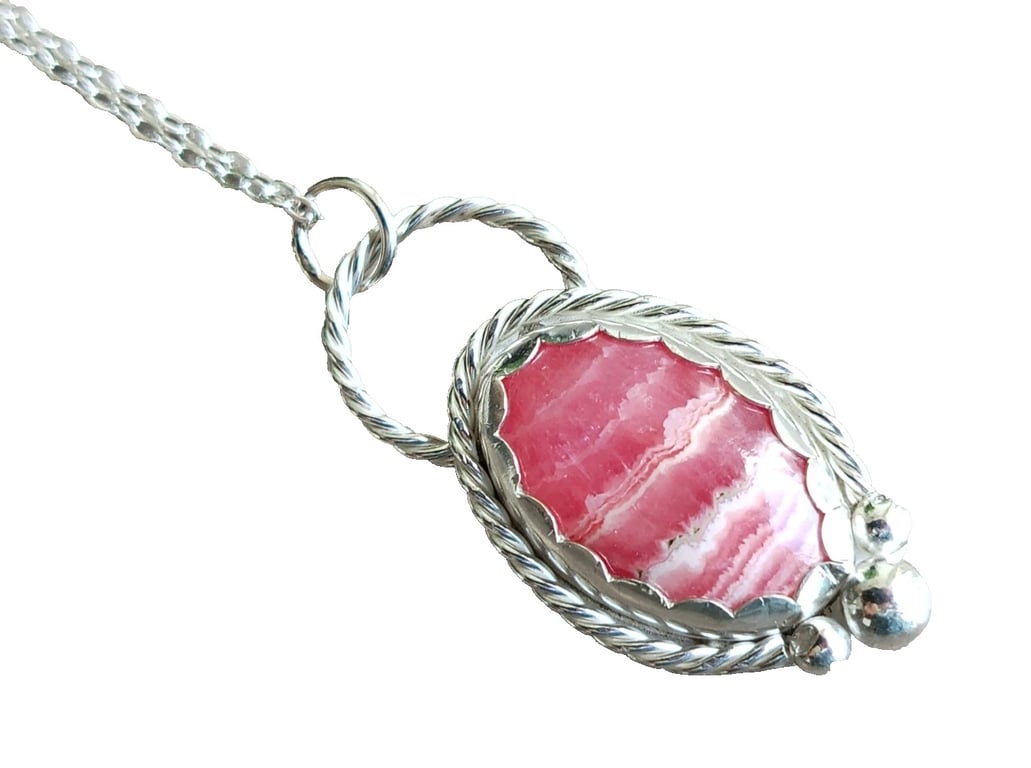Necklace Silver Rhodochrosite Jewellery Gift Pink Oval Recycled Sterling 925