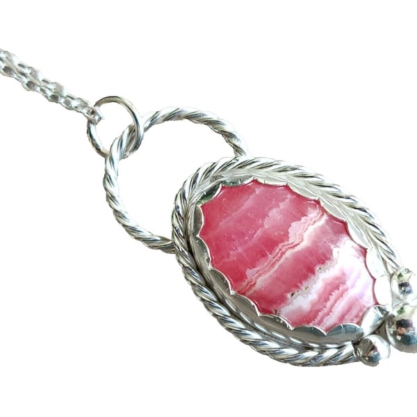 Necklace Silver Rhodochrosite Jewellery Gift Pink Oval Recycled Sterling 925