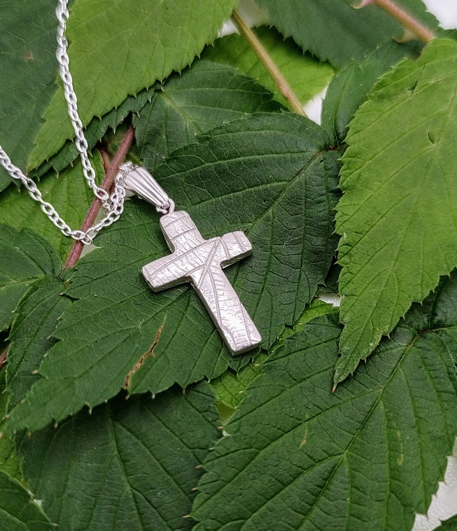 Dainty Leaf Imprint Crucifix
