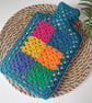 Crochet Hot Water Bottle Cover Granny Square Petrol Blue