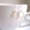 Delicate Honeycomb hexagon earrings - mixed metals golden brass and silver