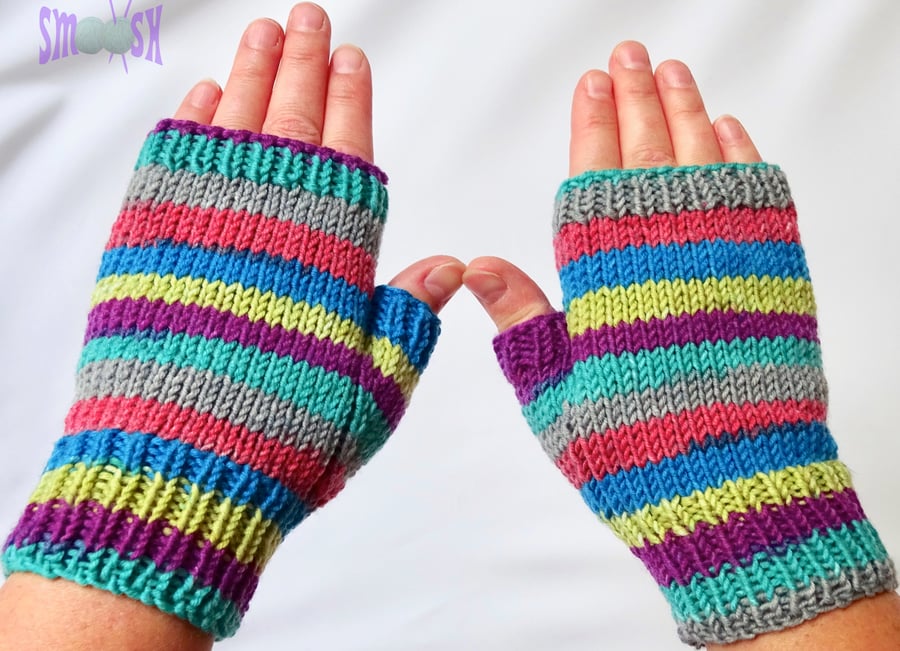 Fingerless Mitts: Bright Stripes