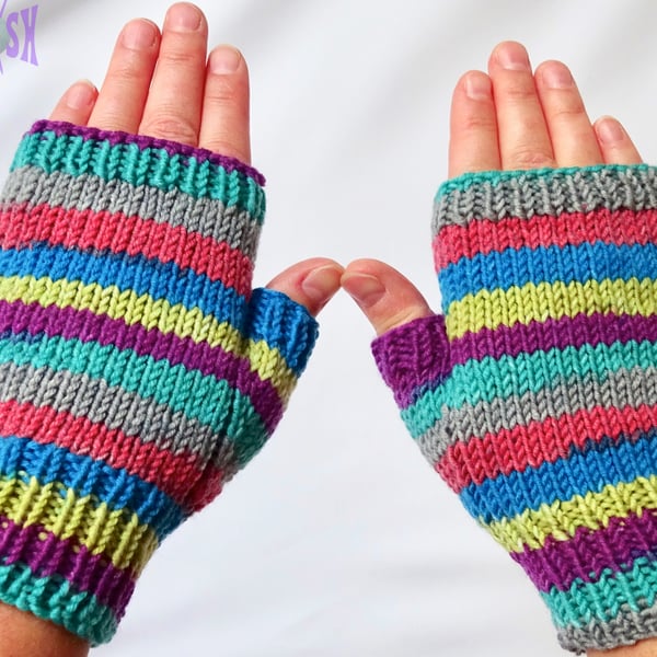 Fingerless Mitts: Bright Stripes