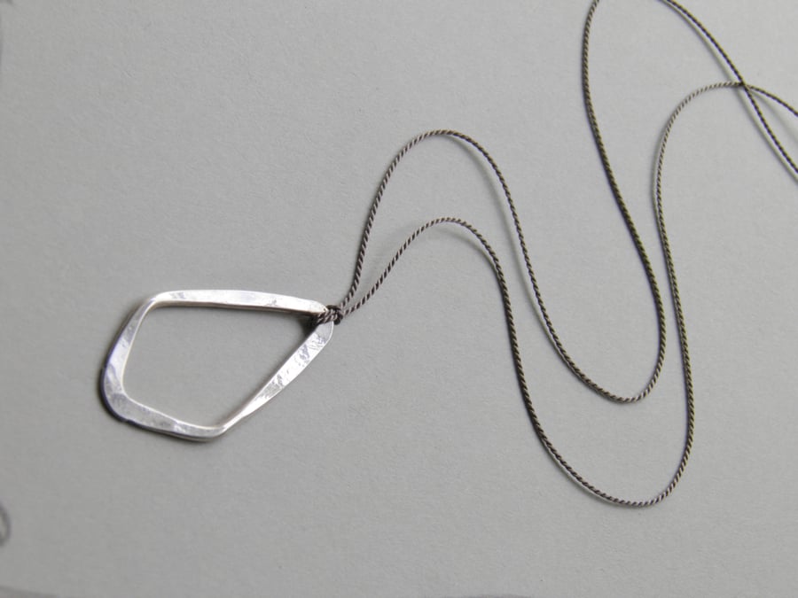 Sterling Silver Necklace Minimal Necklace on Silk, Sterling Silver Pendant