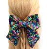 Rainbow sequin hair bow barrette clip for women Oversized long tail hair bow