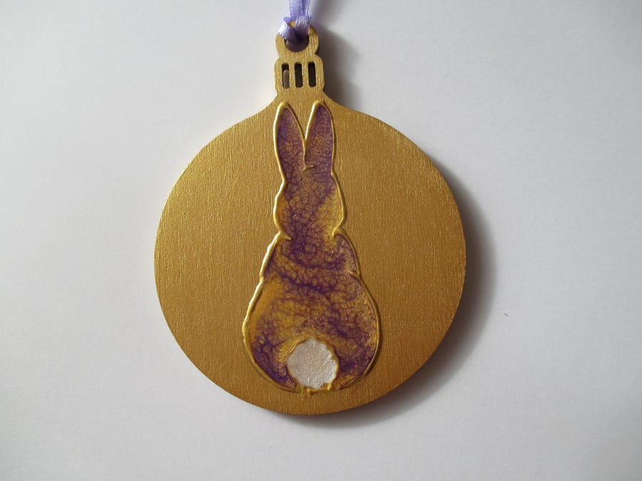 Bunny Rabbit Hanging Decoration Christmas Tree Bauble Hand Painted OOAK 