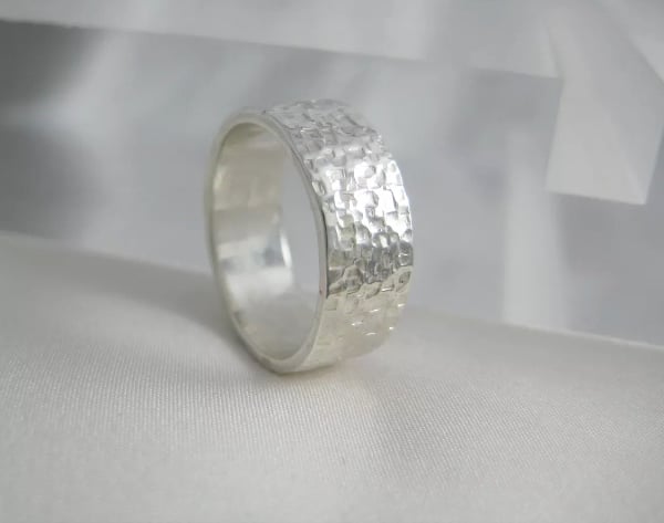 Sterling Silver Sparkly Hammered Toe Ring 6mm Wide Standard UK Size H (US-4)