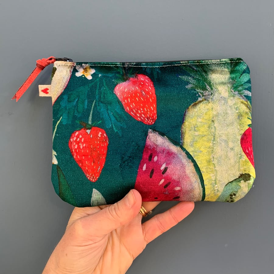 Tutti Frutti velvet zip pouch clutch bag